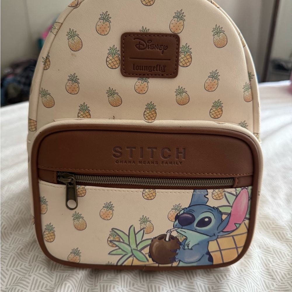 Loungefly Cream and Brown Mini Bag with Stitch Design